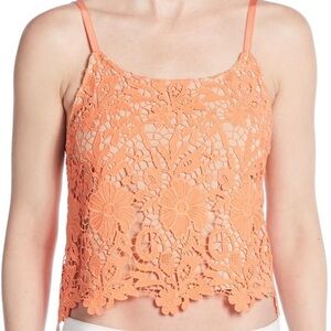 Alice + Olivia Alanis Lace Crop Top, Coral/Nude, Medium